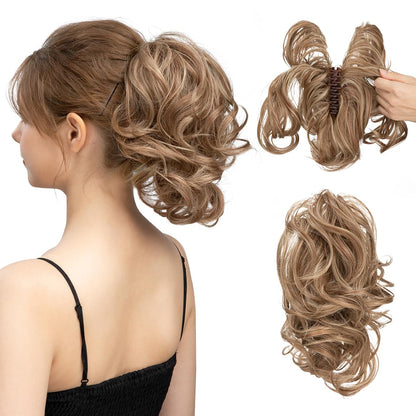 Claw Clip Short Ponytail Hair Extensions Bendable Metals Messy Bun