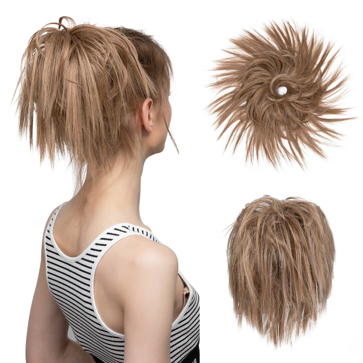 Messy ponytail extends hair without clip