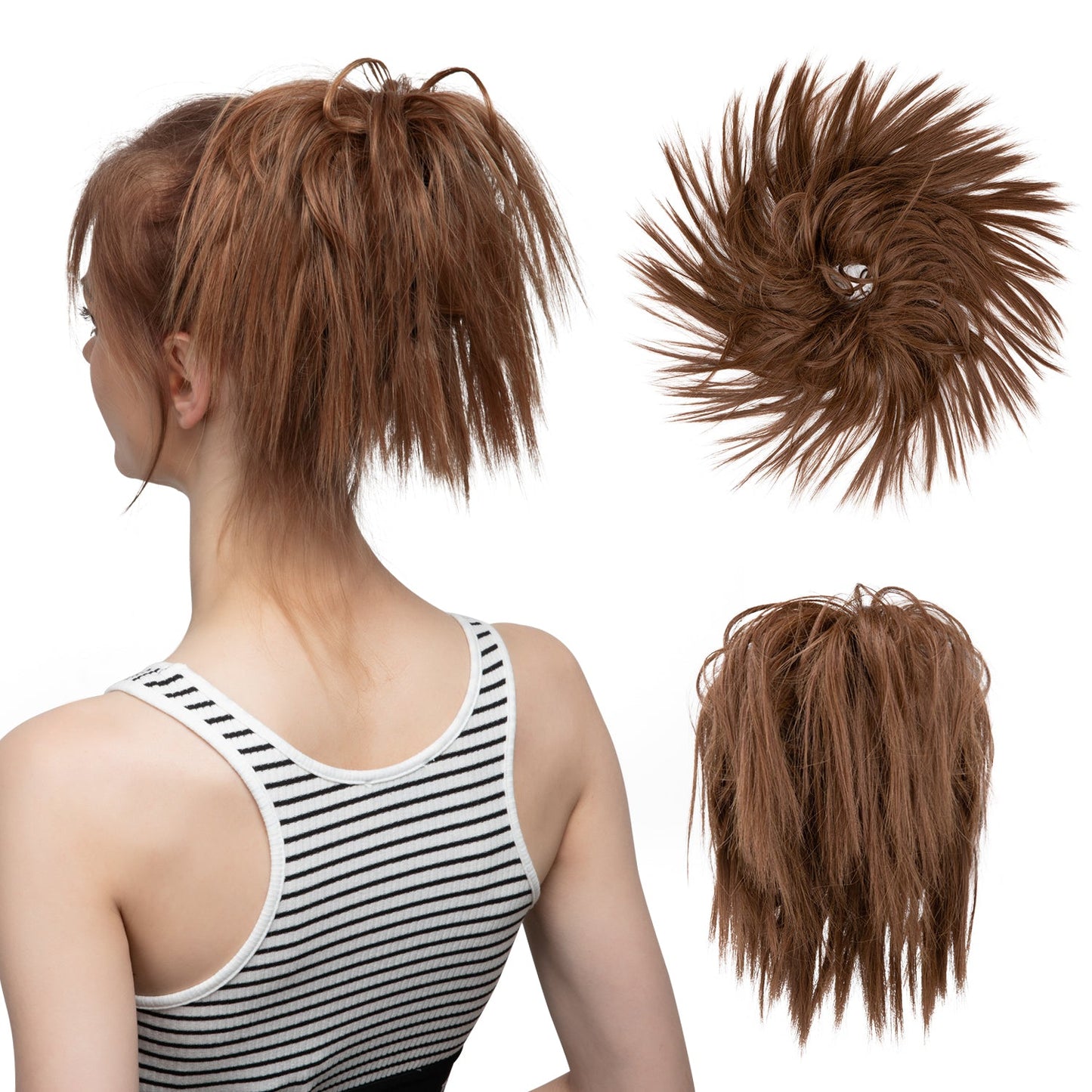 Messy ponytail extends hair without clip