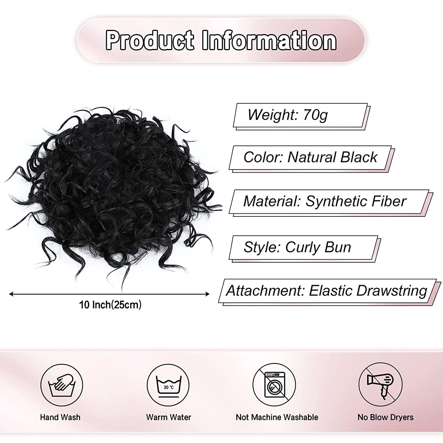Curly Hair Bun, Elastic Drawstring Loose Wave Messy Hair Bun