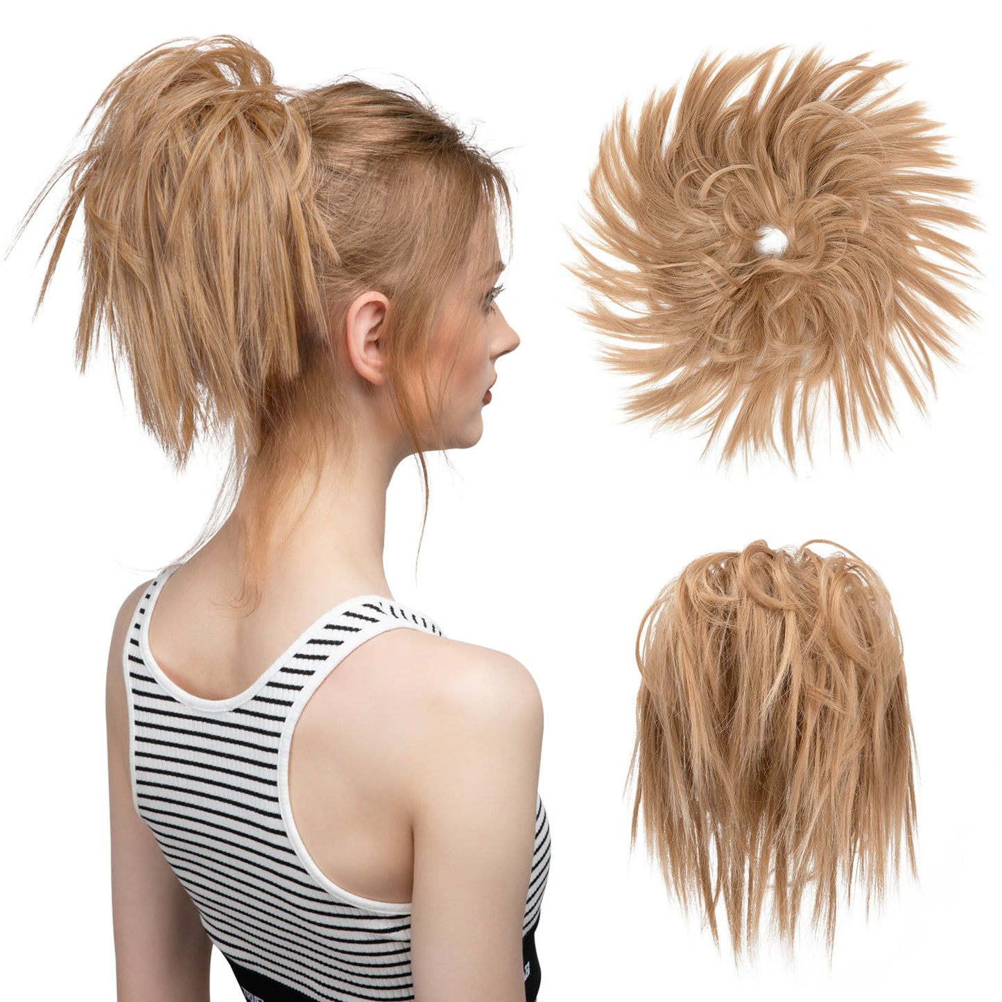 Messy ponytail extends hair without clip