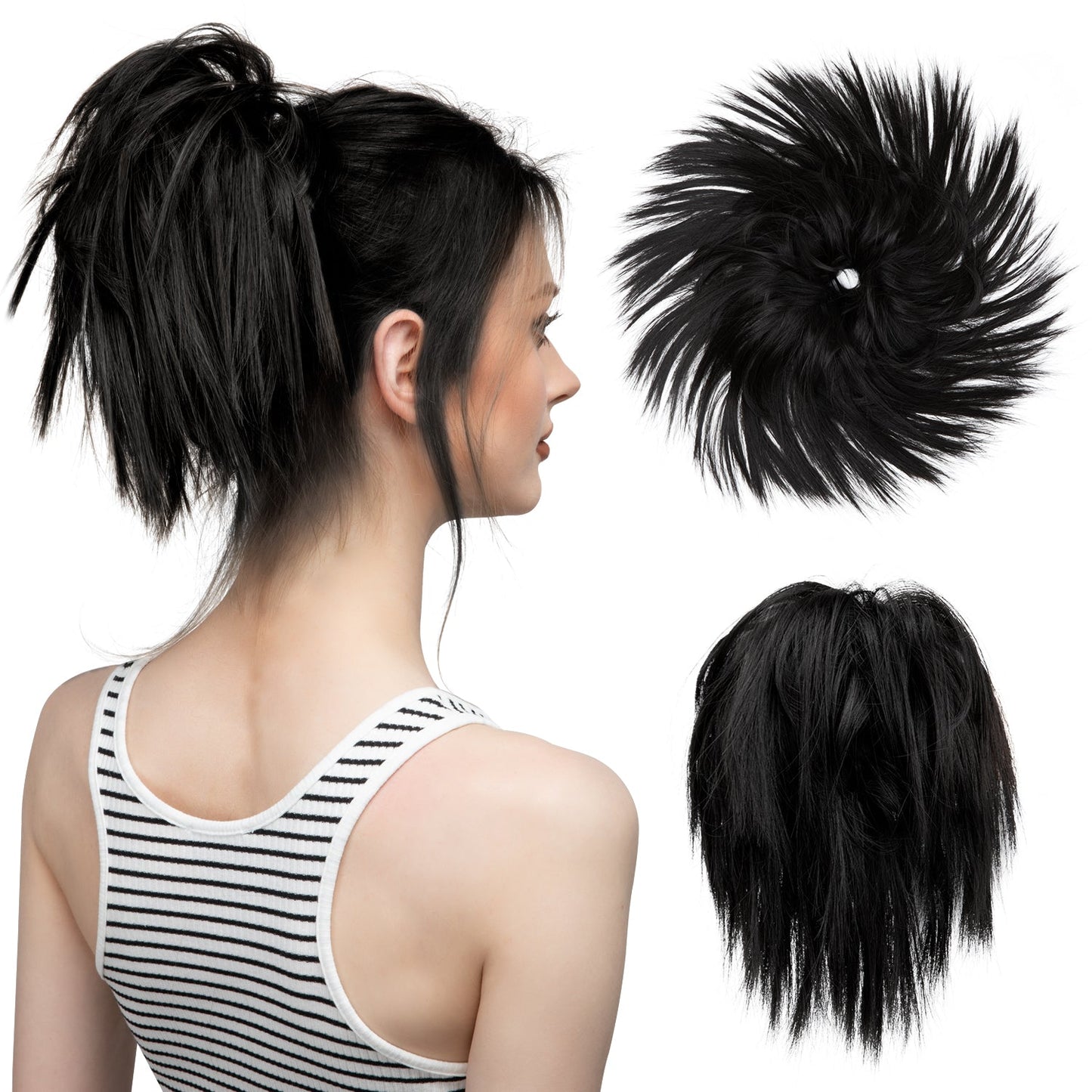 Messy ponytail extends hair without clip