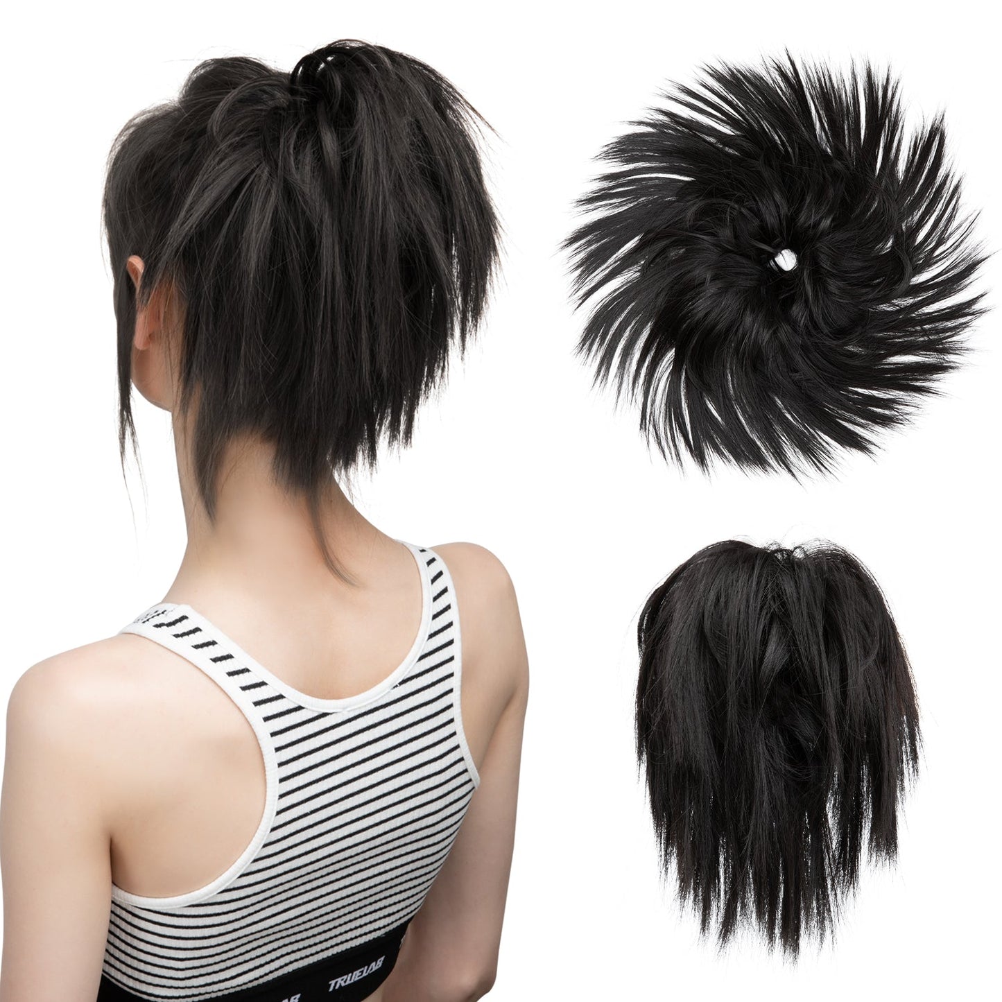 Messy ponytail extends hair without clip