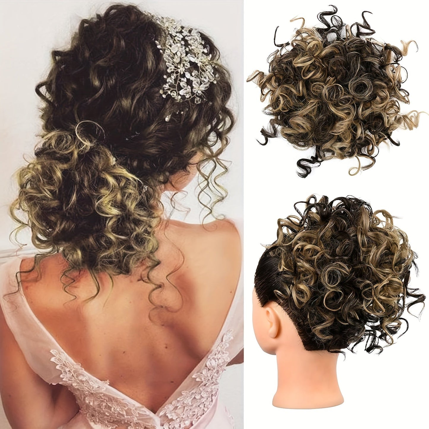 Curly Hair Bun, Elastic Drawstring Loose Wave Messy Hair Bun