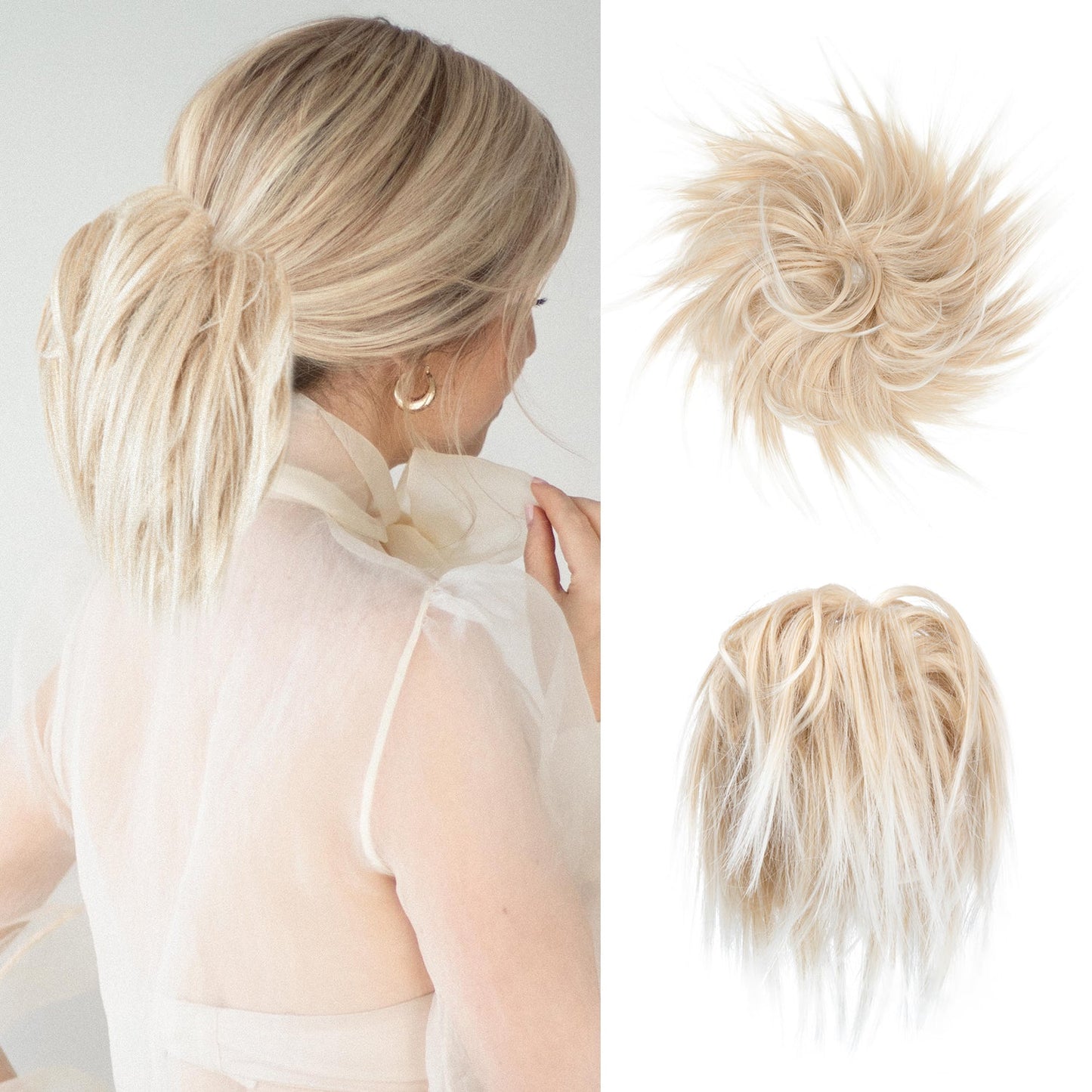 Messy ponytail extends hair without clip