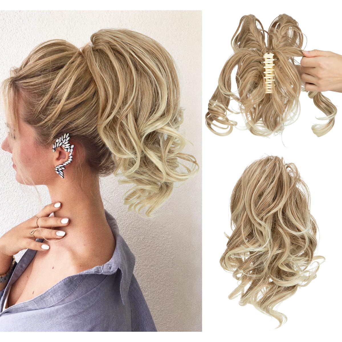 Claw Clip Short Ponytail Hair Extensions Bendable Metals Messy Bun