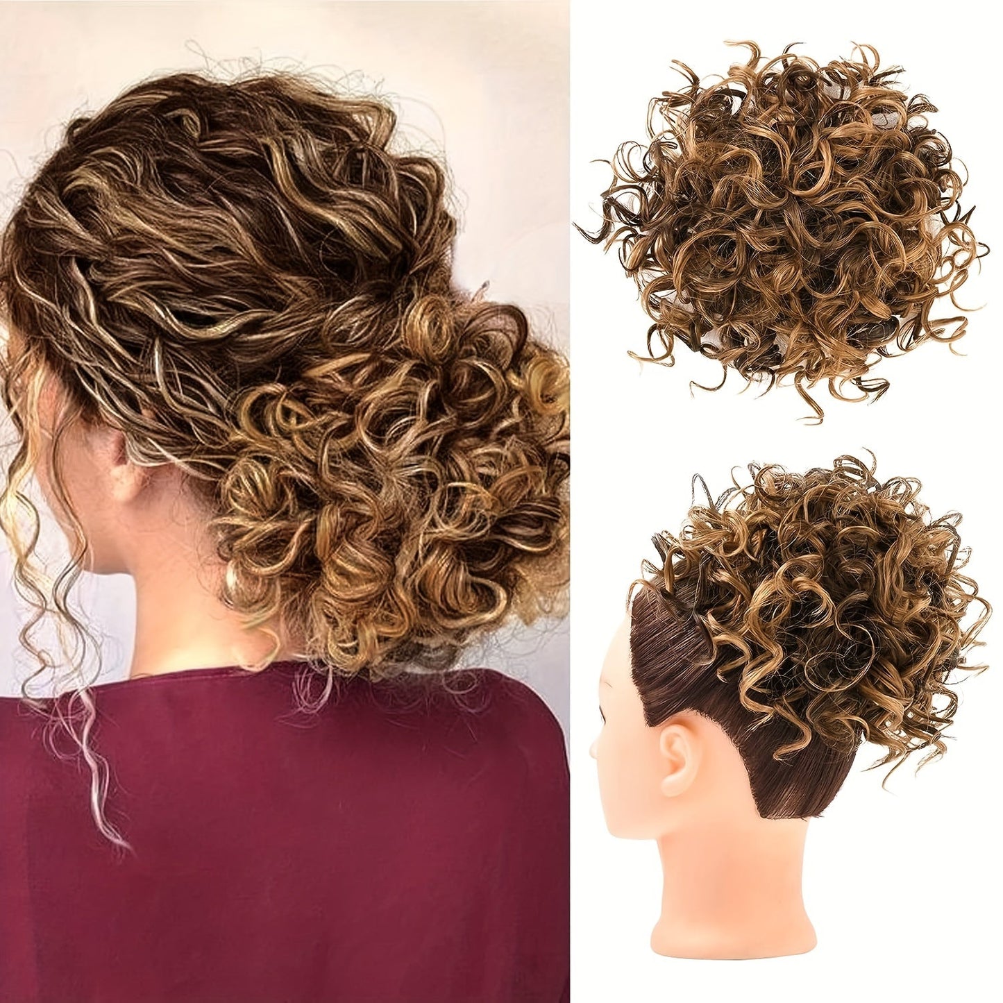 Curly Hair Bun, Elastic Drawstring Loose Wave Messy Hair Bun