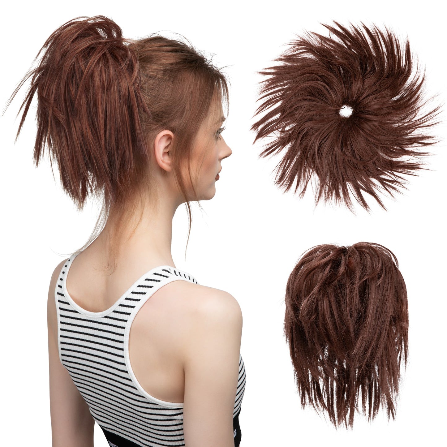 Messy ponytail extends hair without clip