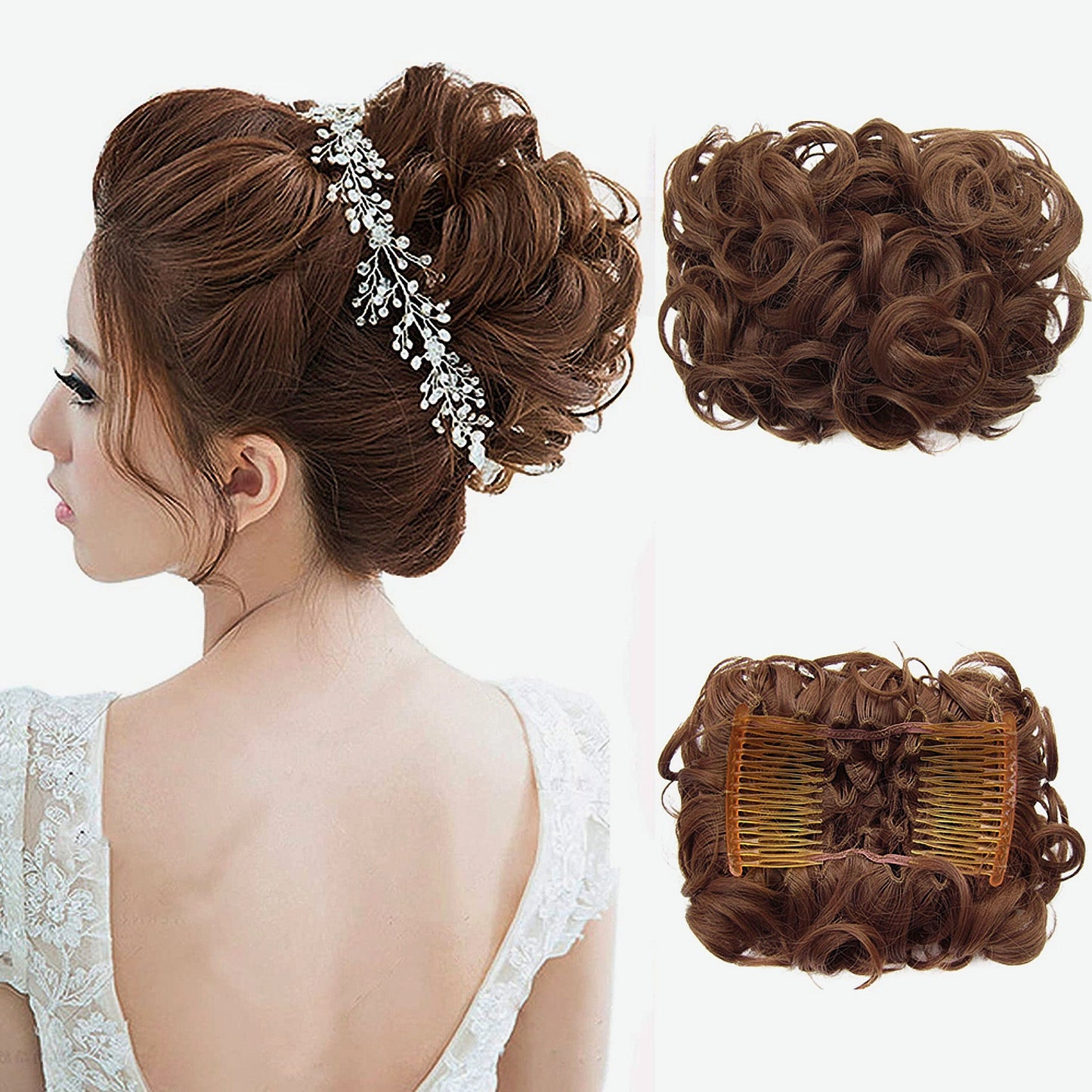 Short Messy Curly Dish Hair Bun Extension