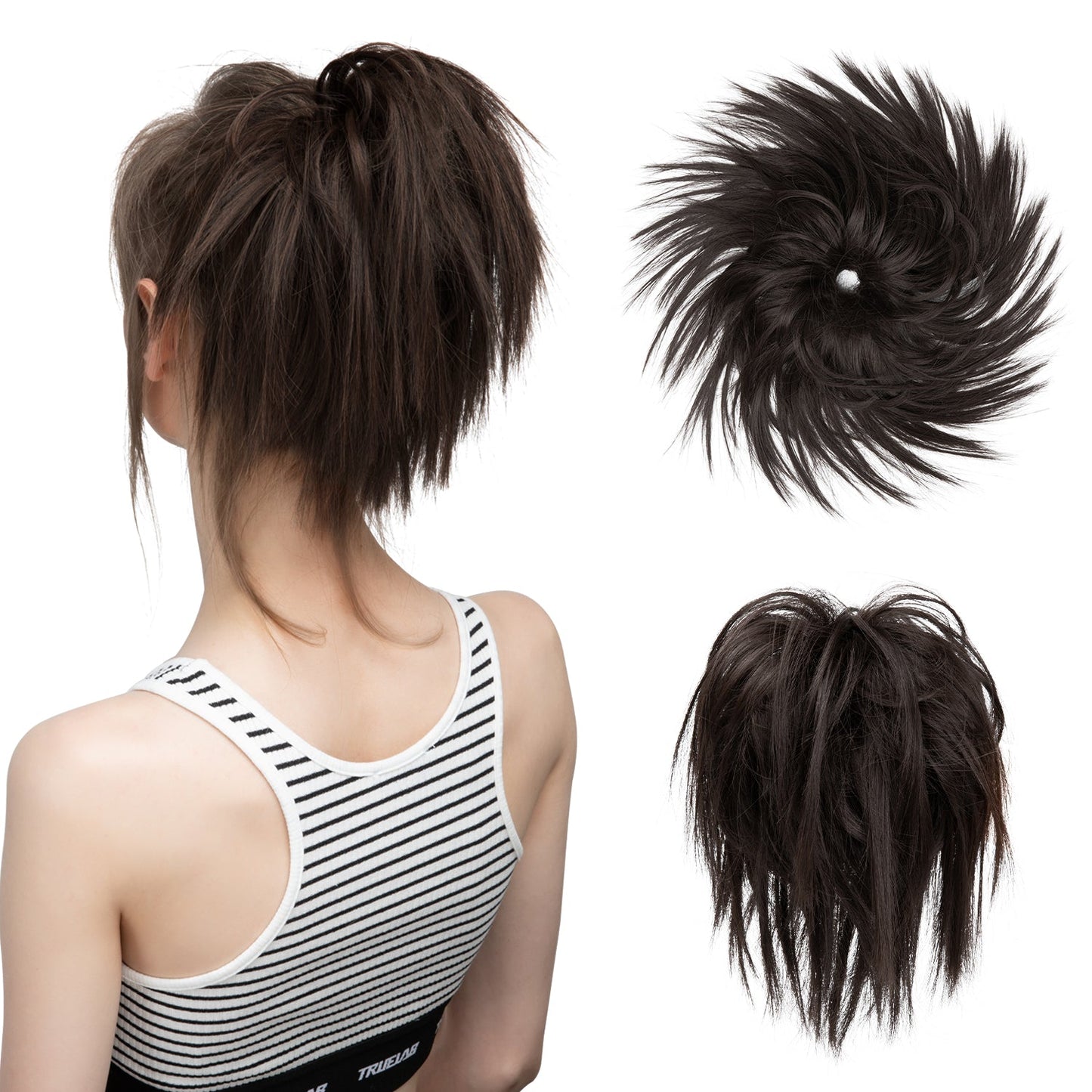 Messy ponytail extends hair without clip