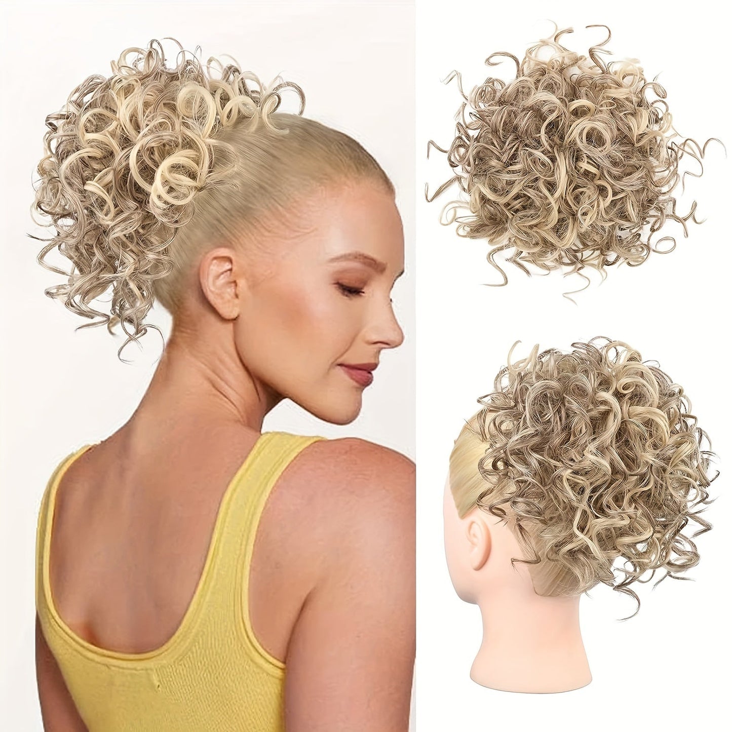 Curly Hair Bun, Elastic Drawstring Loose Wave Messy Hair Bun