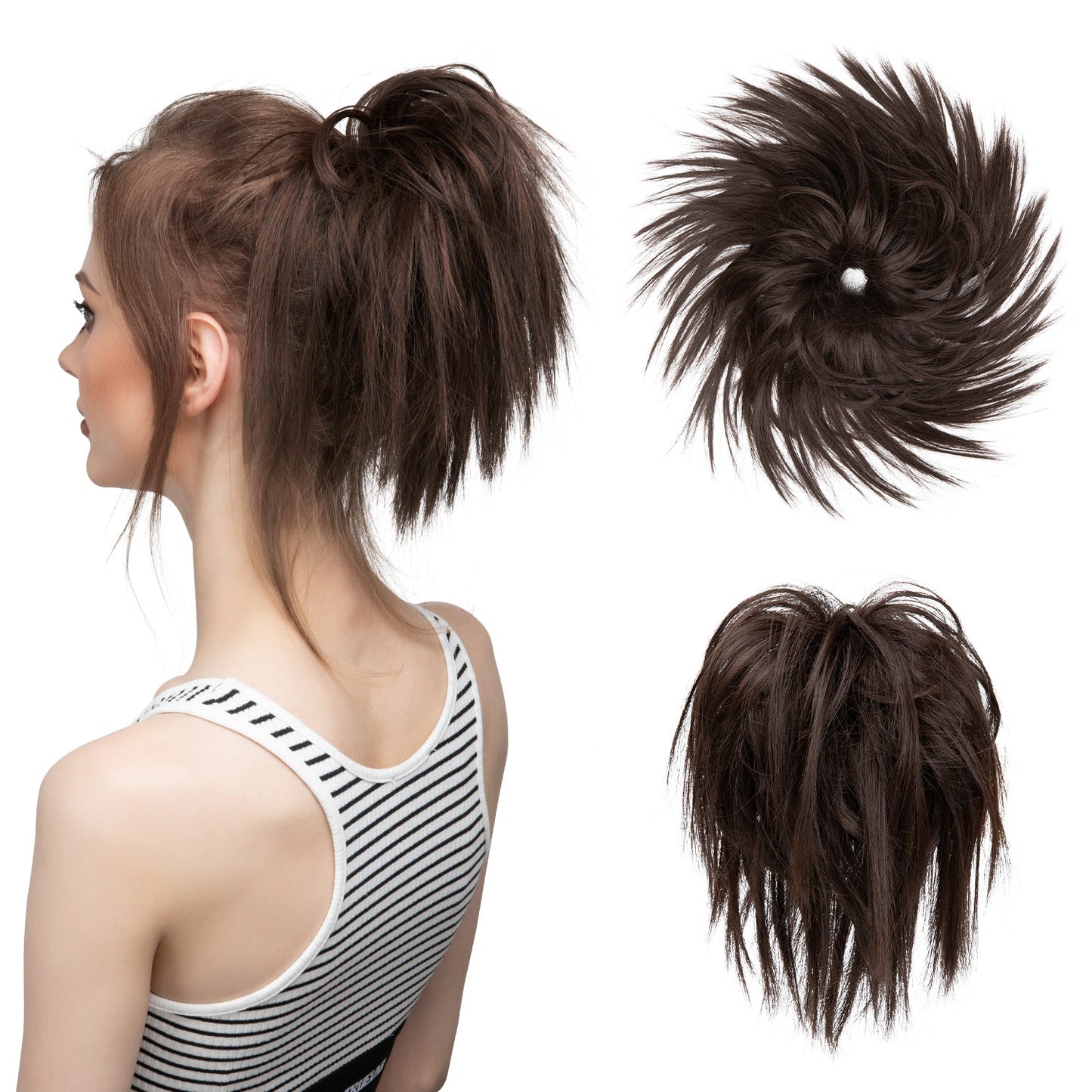 Messy ponytail extends hair without clip