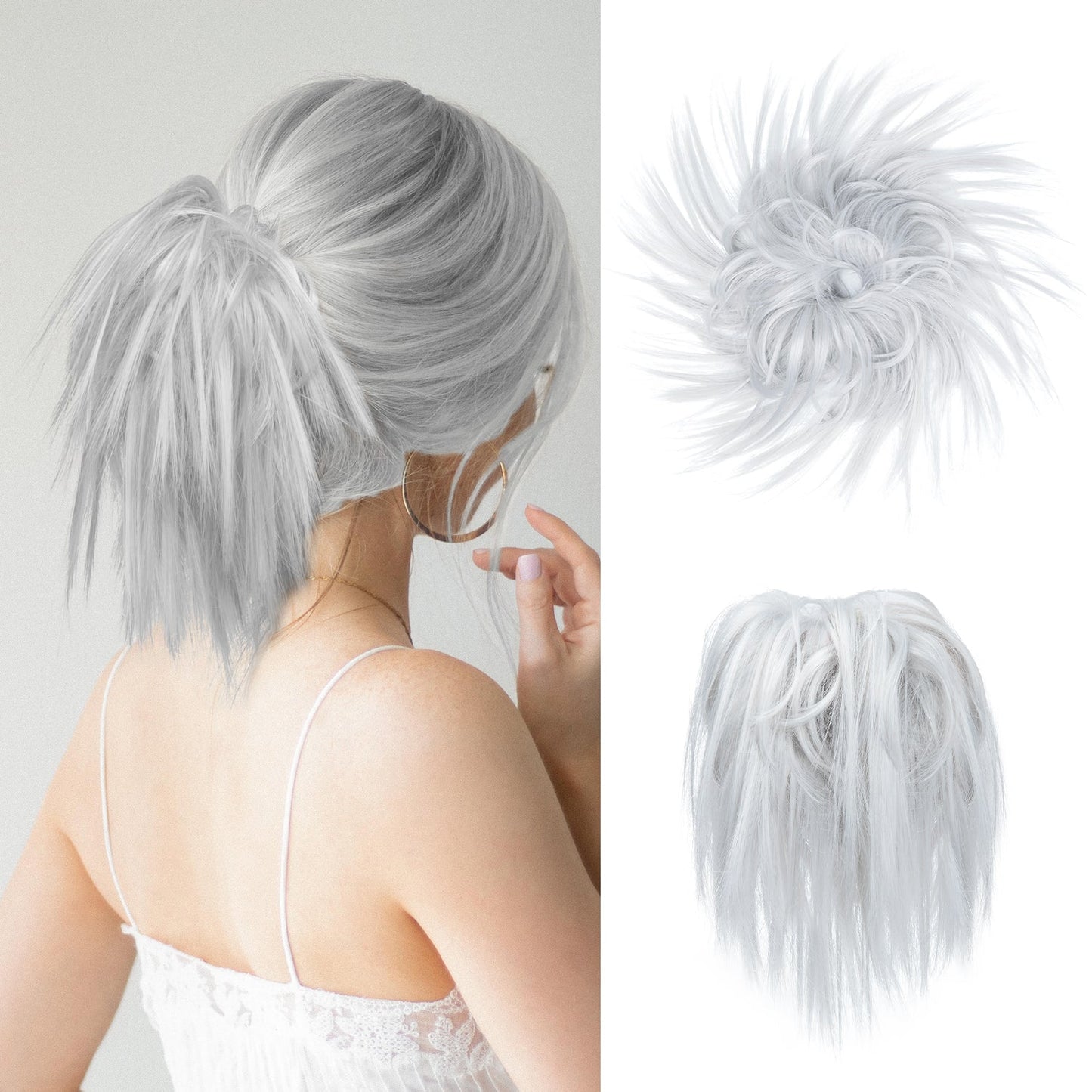 Messy ponytail extends hair without clip