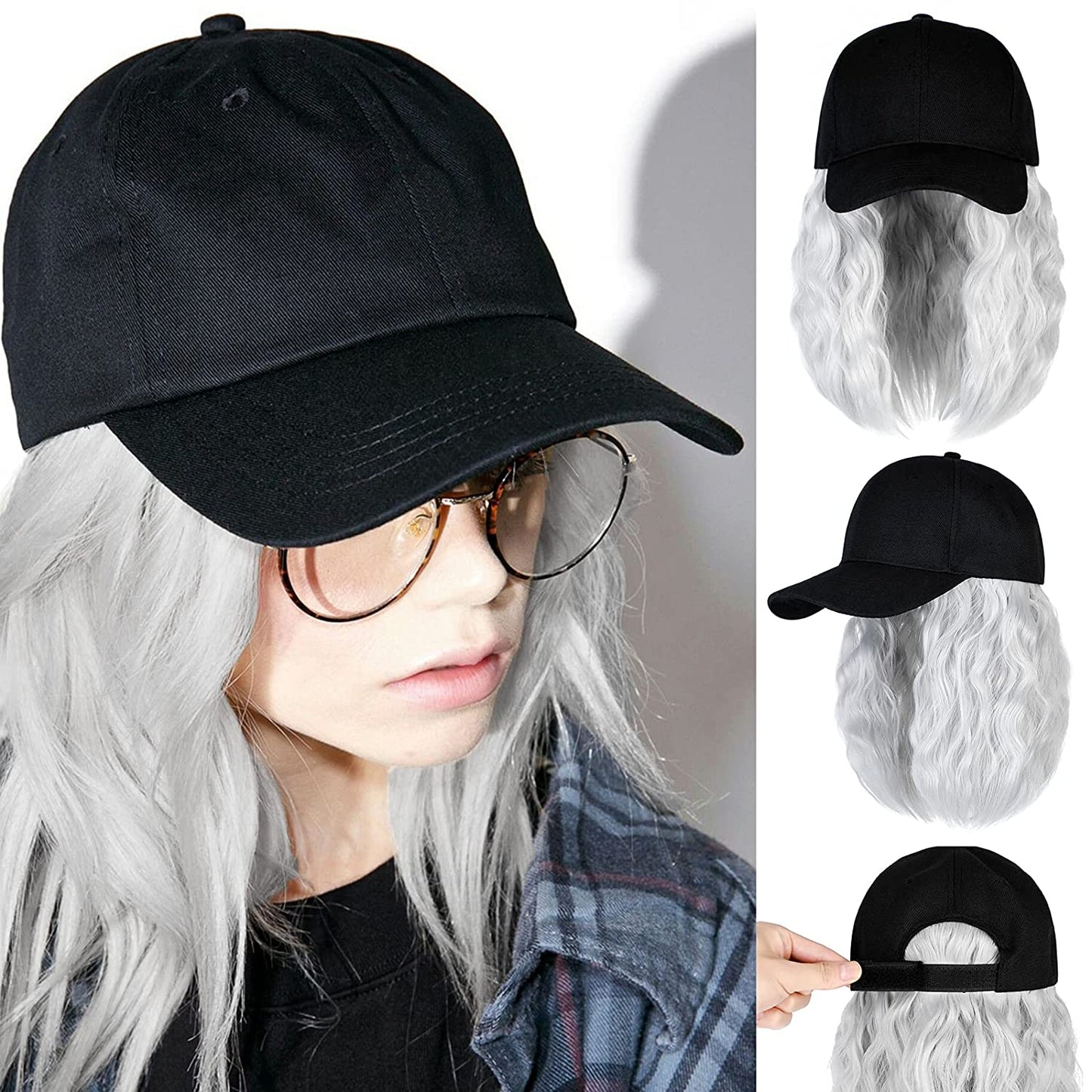 Ins Hot Baseball Cap Hair with 14 inch Wave Curly Bob  Wig