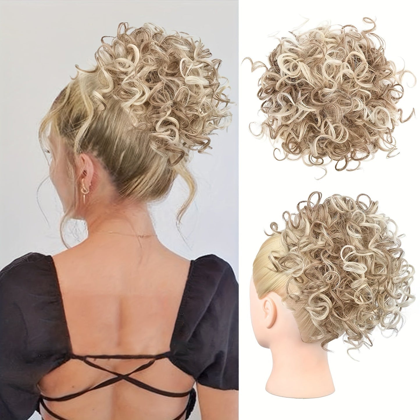 Curly Hair Bun, Elastic Drawstring Loose Wave Messy Hair Bun