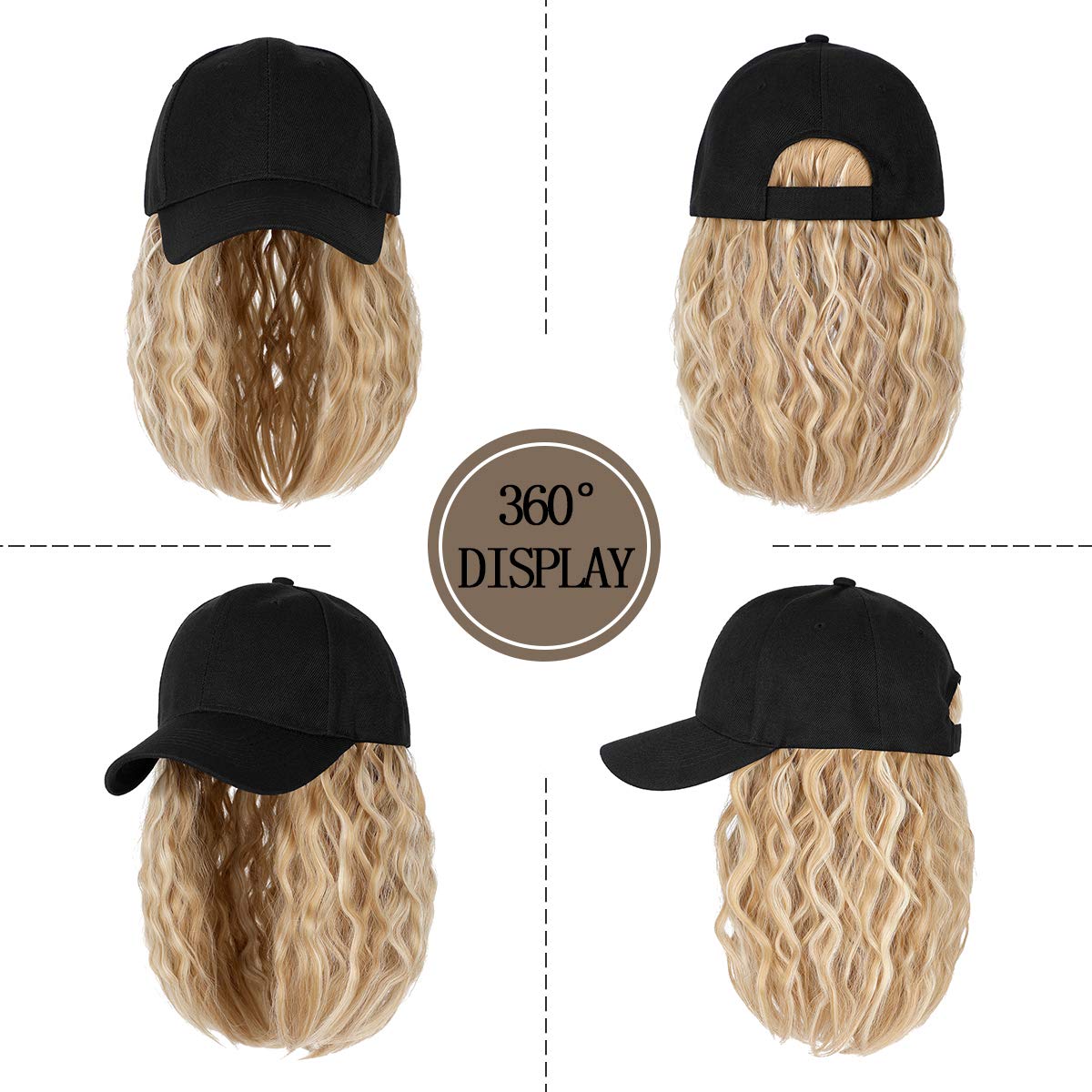 Ins Hot Baseball Cap Hair with 14 inch Wave Curly Bob  Wig