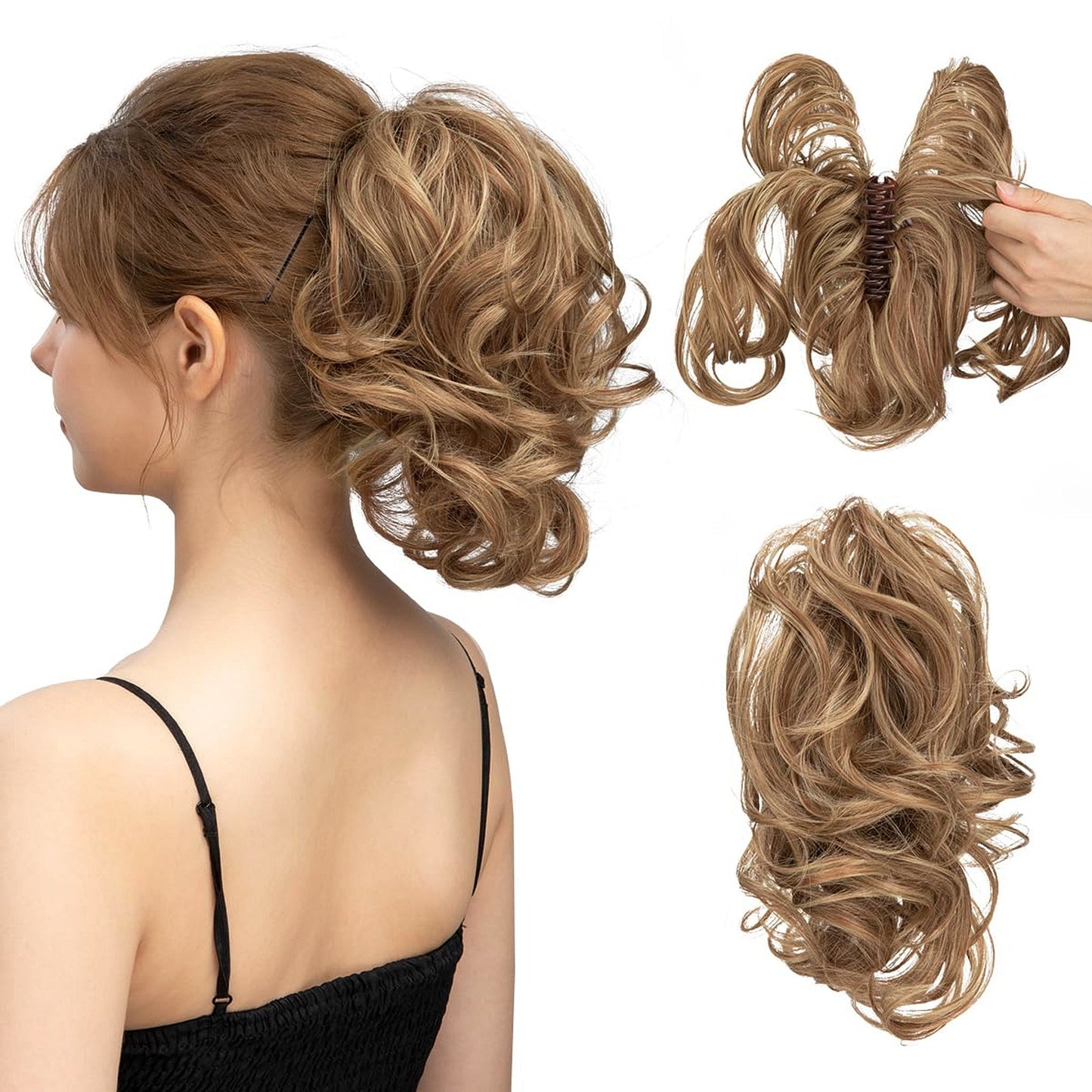 Claw Clip Short Ponytail Hair Extensions Bendable Metals Messy Bun