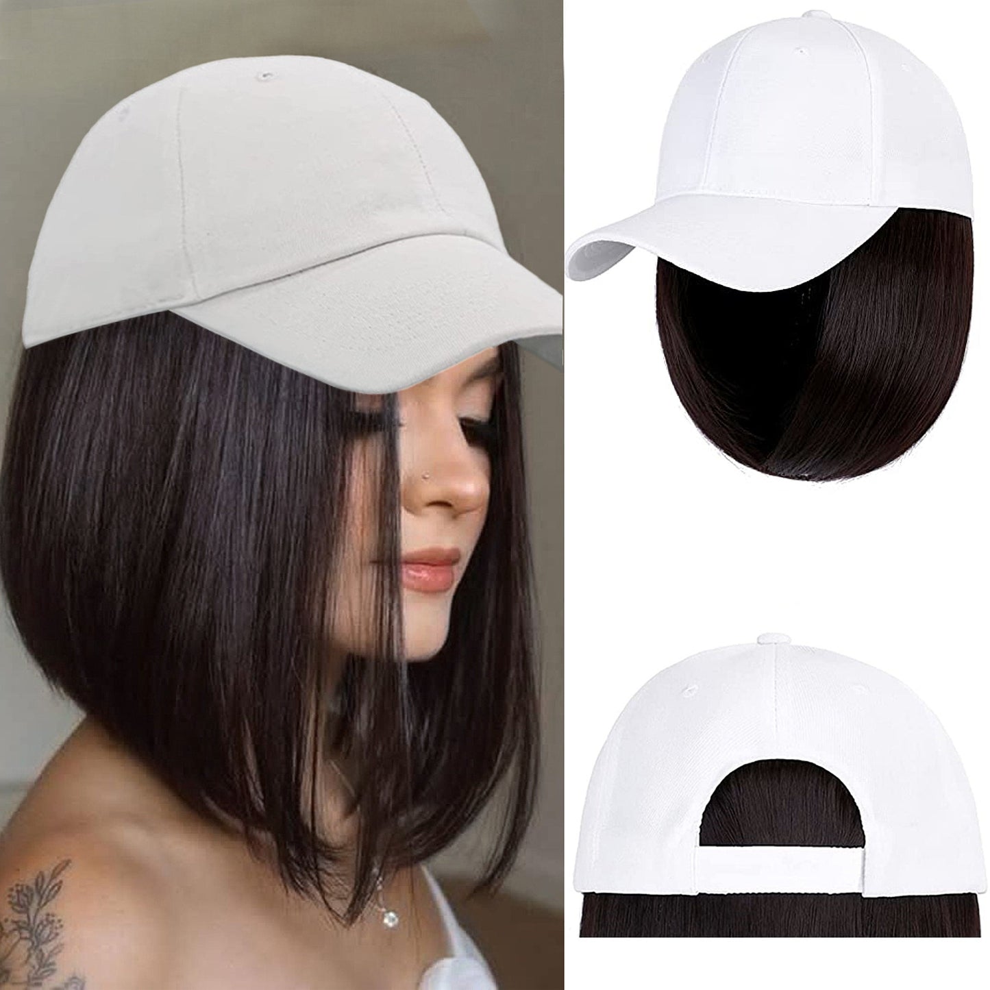 Ins Hot Baseball Cap with 14'' Hair Extensions Adjustable Wig