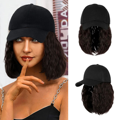 Ins Hot Baseball Cap Hair with 14 inch Wave Curly Bob  Wig