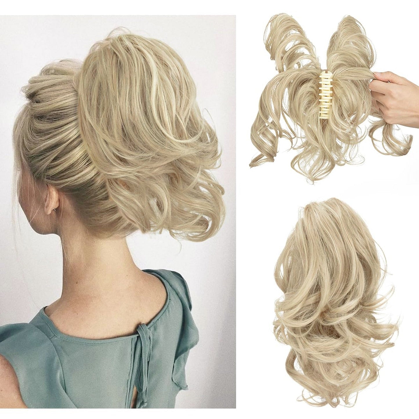 Claw Clip Short Ponytail Hair Extensions Bendable Metals Messy Bun