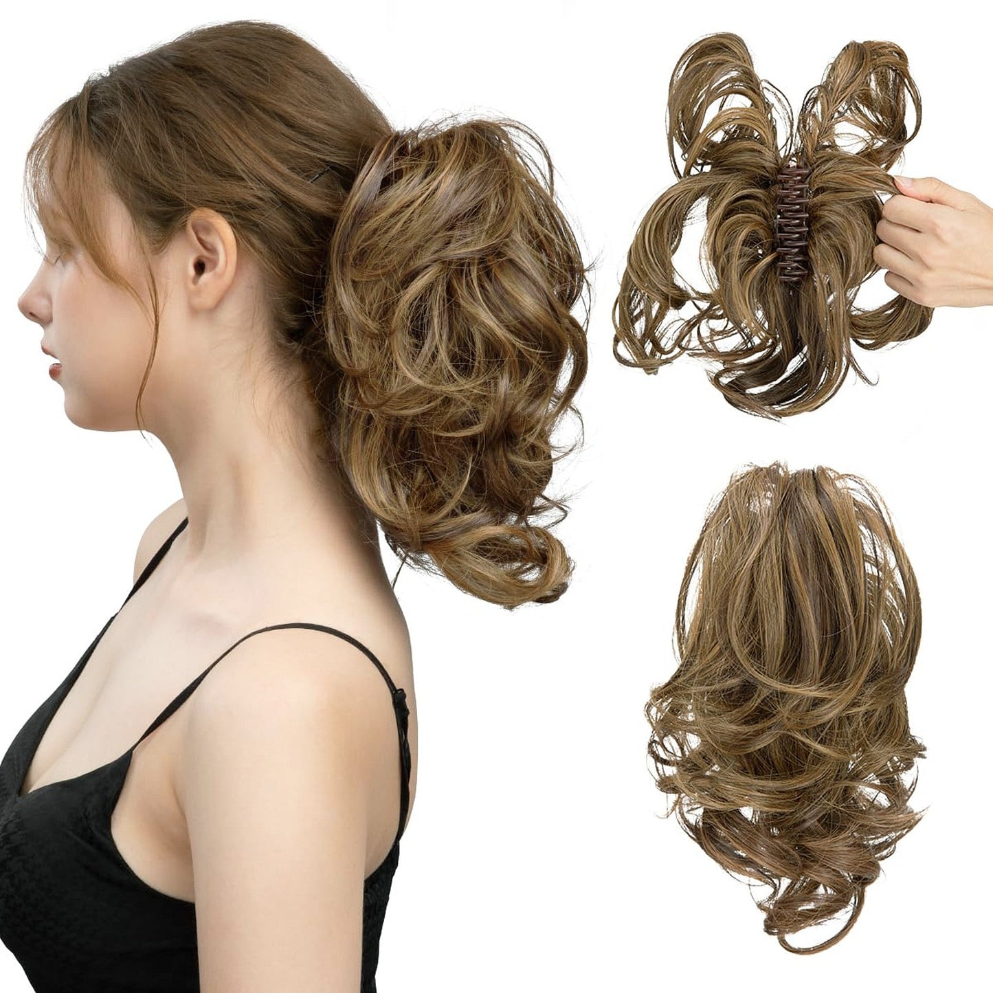 Claw Clip Short Ponytail Hair Extensions Bendable Metals Messy Bun