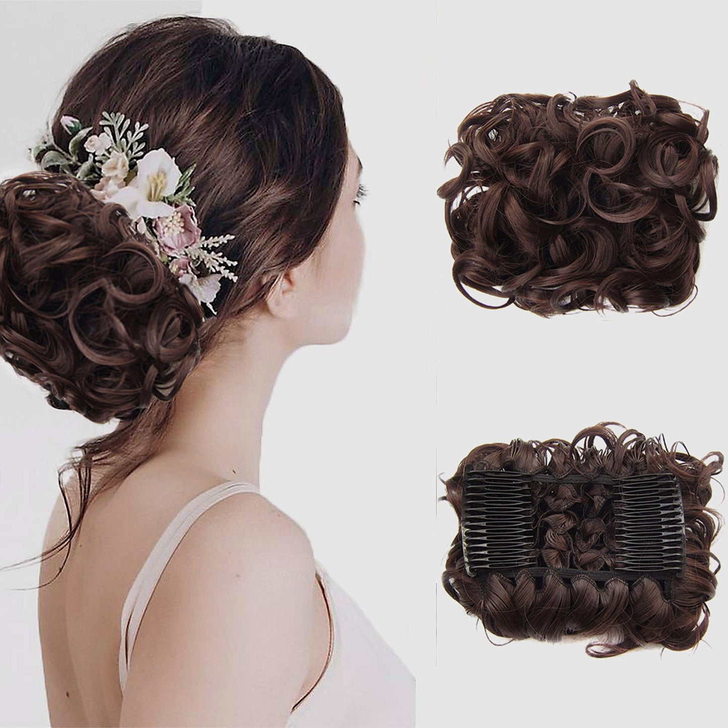 Short Messy Curly Dish Hair Bun Extension