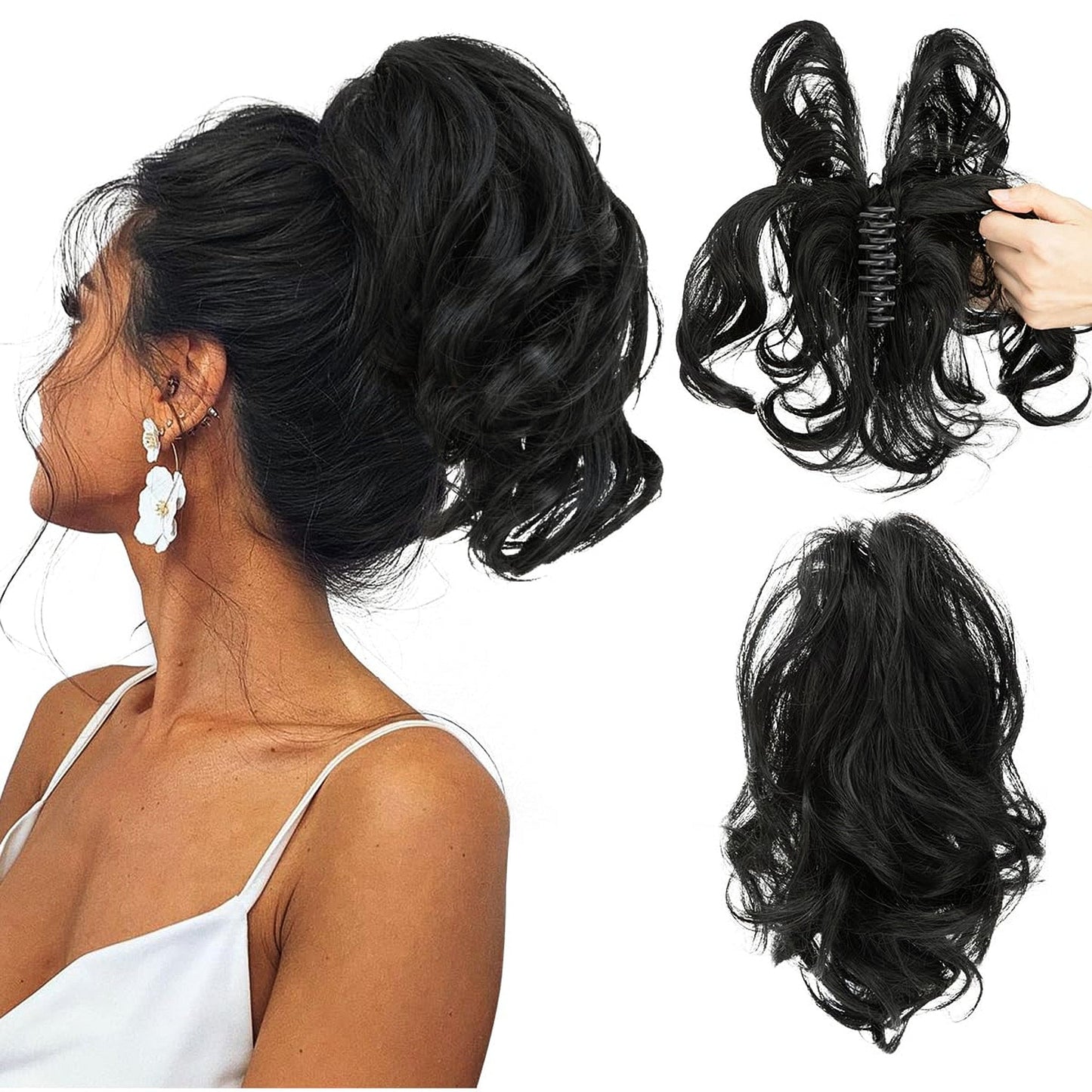 Claw Clip Short Ponytail Hair Extensions Bendable Metals Messy Bun
