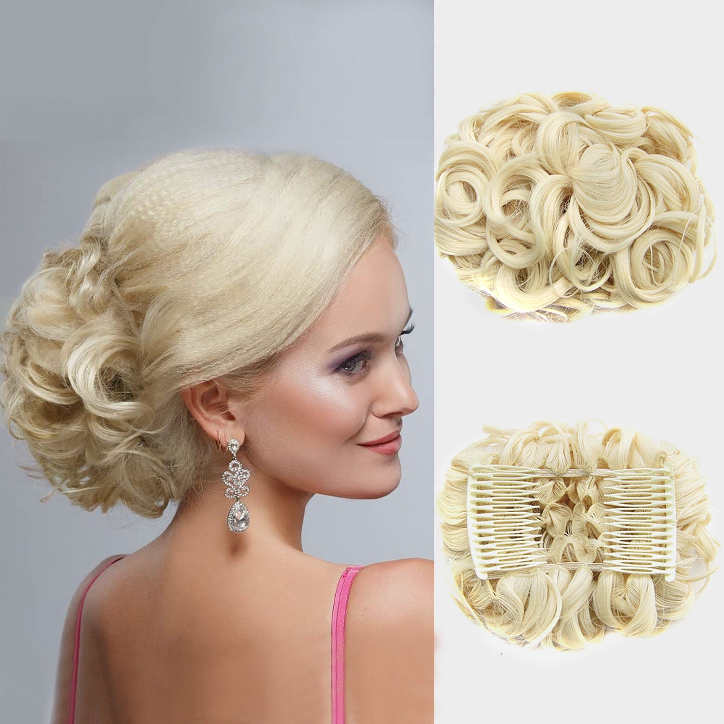 Short Messy Curly Dish Hair Bun Extension