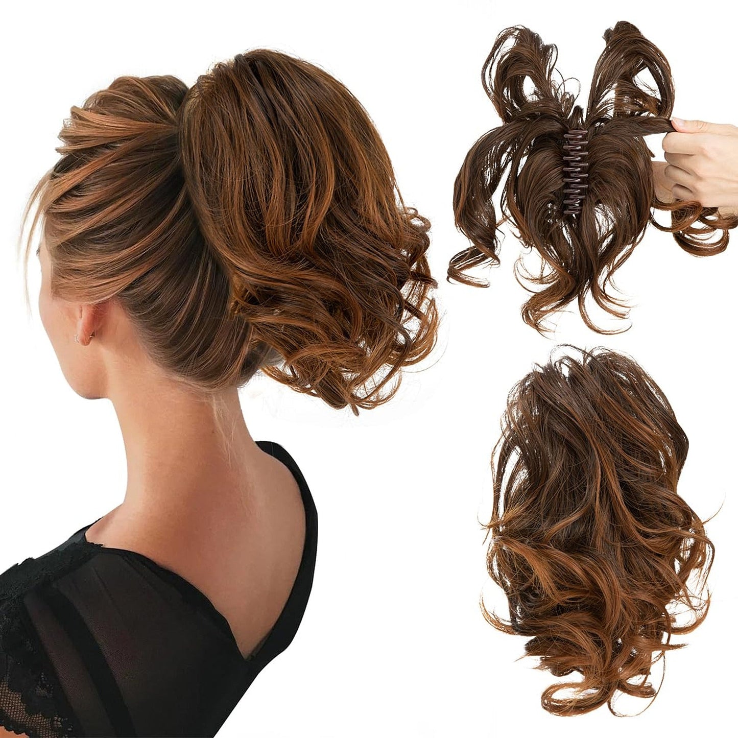 Claw Clip Short Ponytail Hair Extensions Bendable Metals Messy Bun