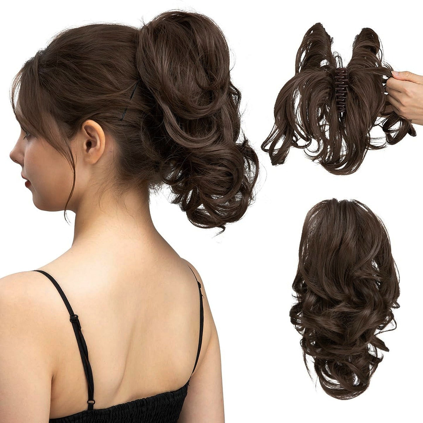 Claw Clip Short Ponytail Hair Extensions Bendable Metals Messy Bun