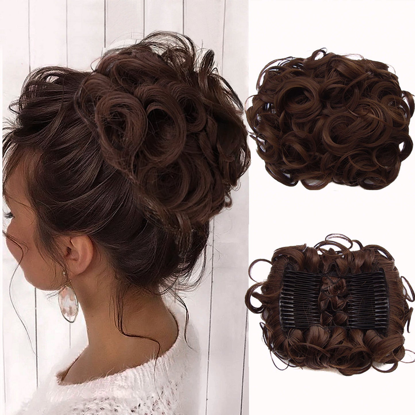 Short Messy Curly Dish Hair Bun Extension