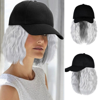Ins Hot Baseball Cap Hair with 14 inch Wave Curly Bob  Wig