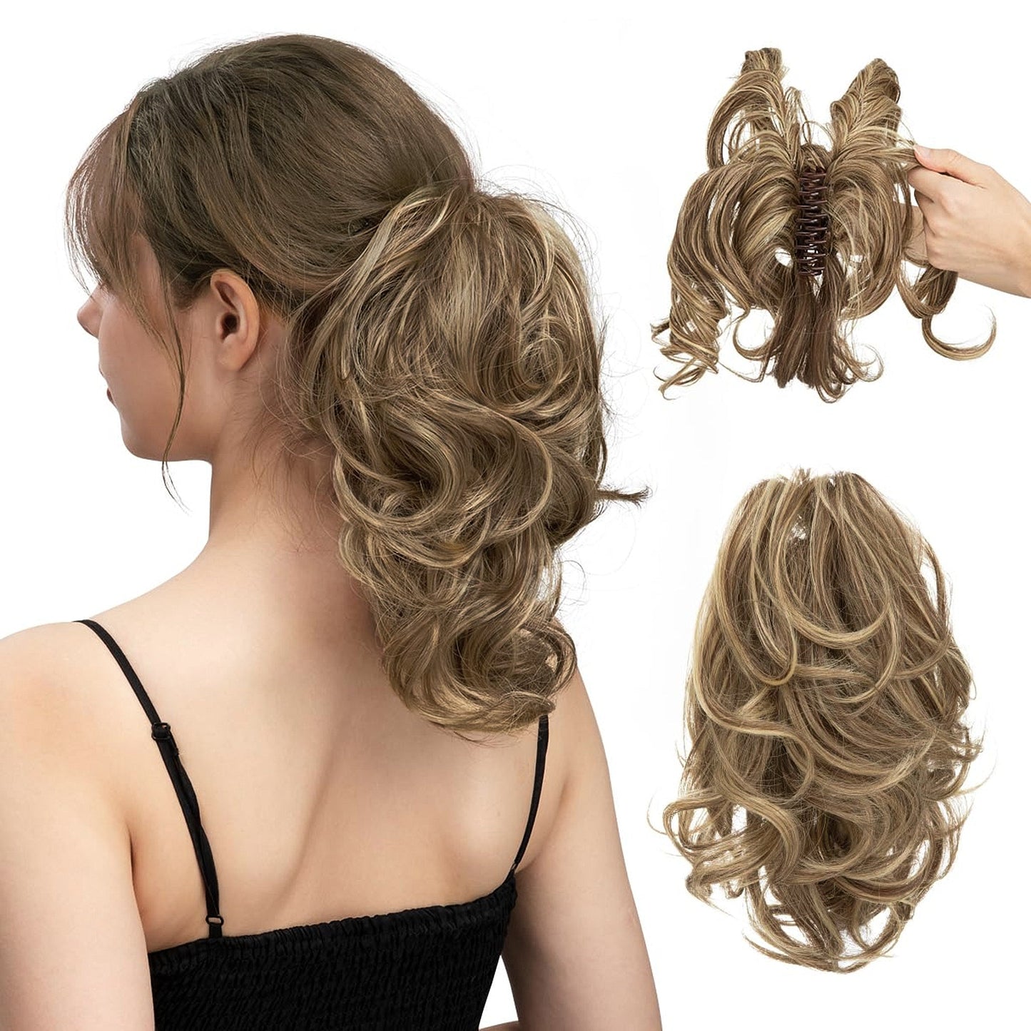 Claw Clip Short Ponytail Hair Extensions Bendable Metals Messy Bun