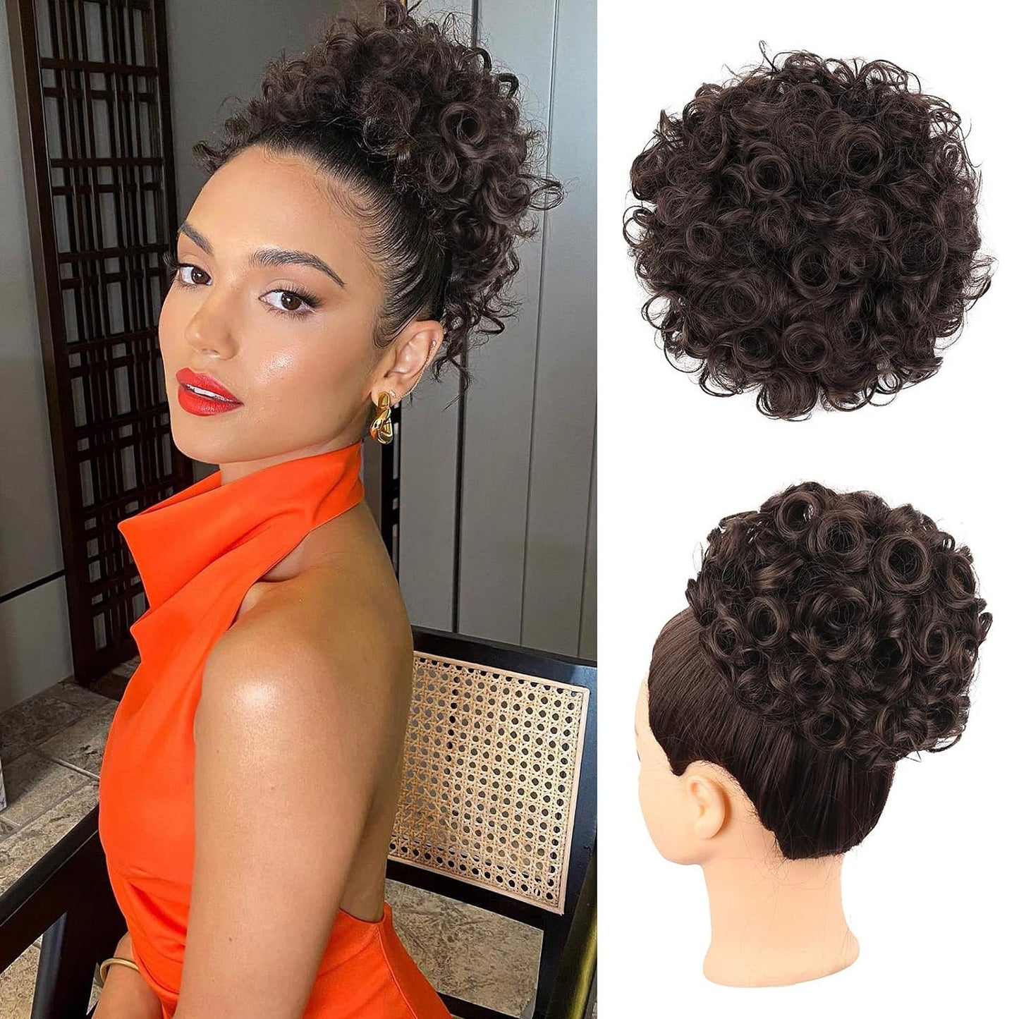 Curly Hair Bun, Elastic Drawstring Loose Wave Messy Hair Bun