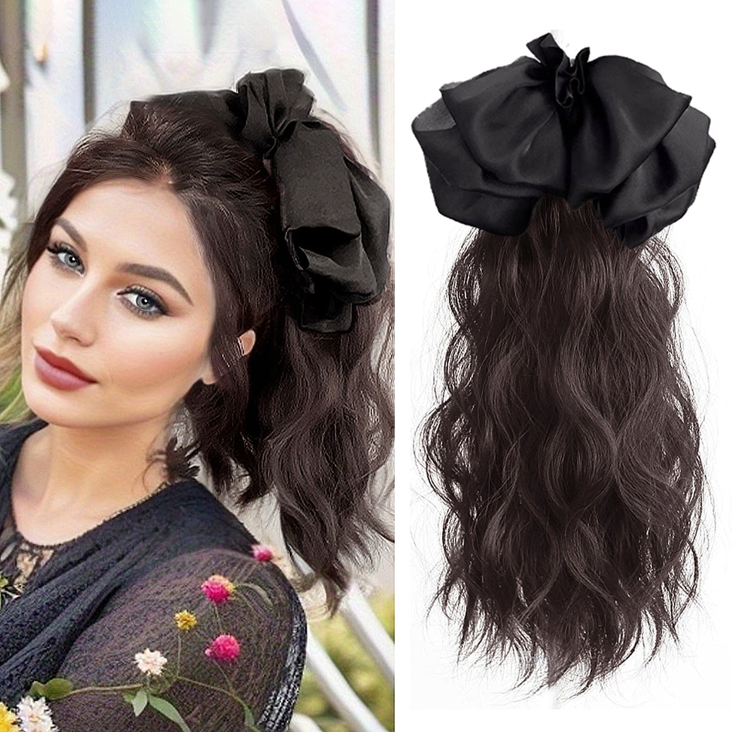 12inch Claw Clip Ponytail Hair Extensions Curly hair Natural bow Tail False Hair