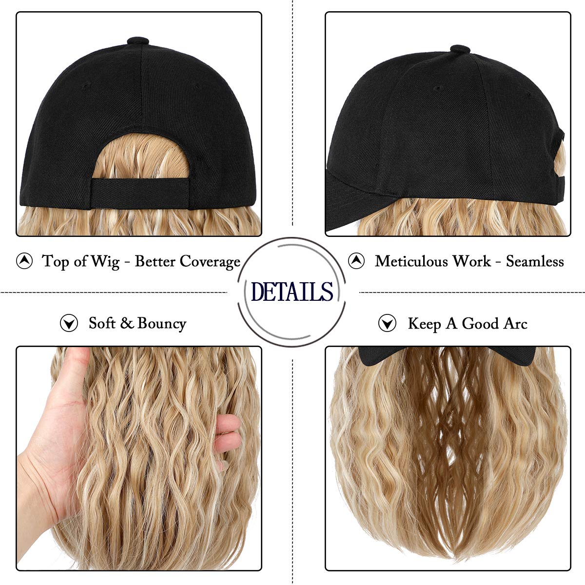 Ins Hot Baseball Cap Hair with 14 inch Wave Curly Bob  Wig