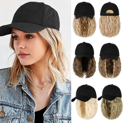 Ins Hot Baseball Cap Hair with 14 inch Wave Curly Bob  Wig