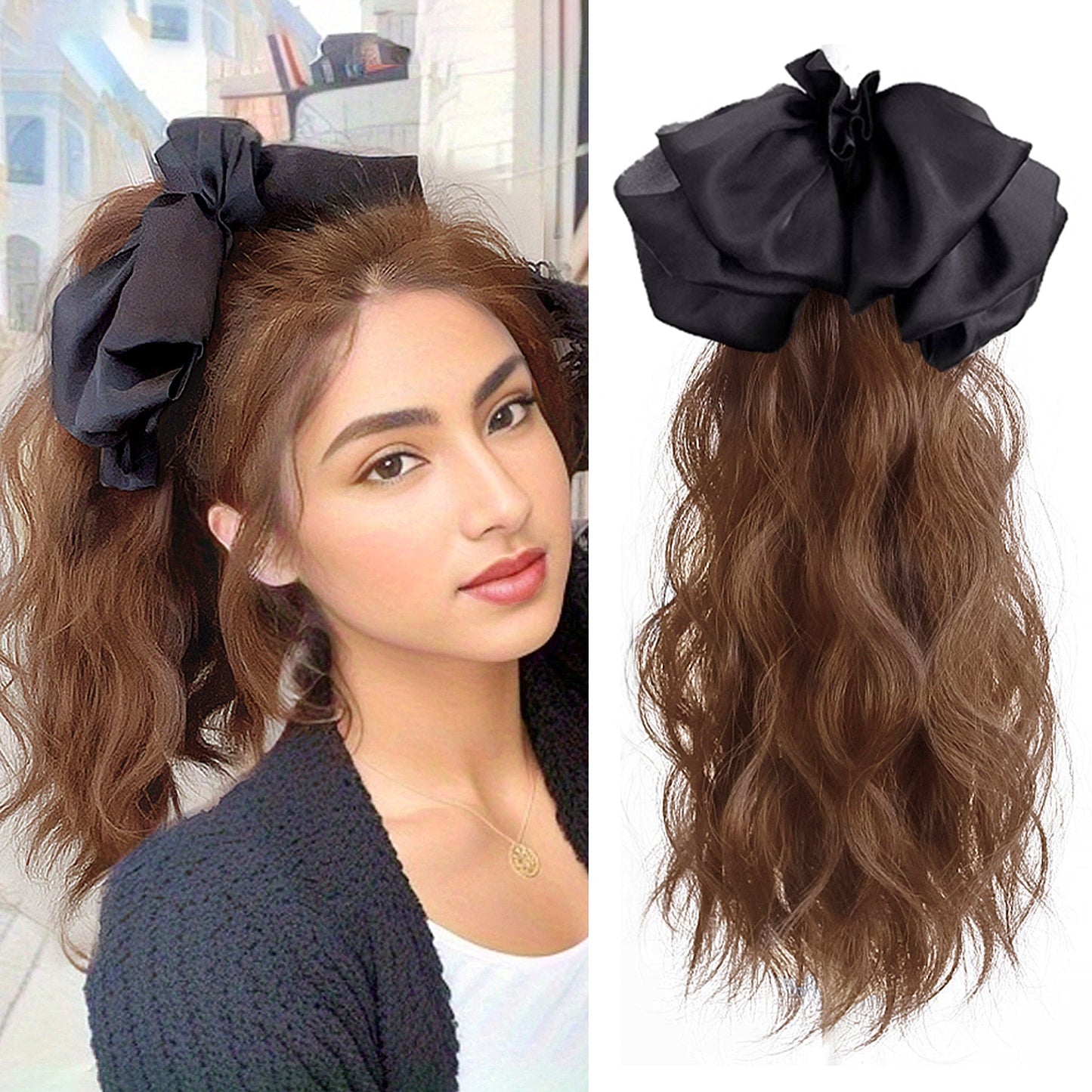 12inch Claw Clip Ponytail Hair Extensions Curly hair Natural bow Tail False Hair